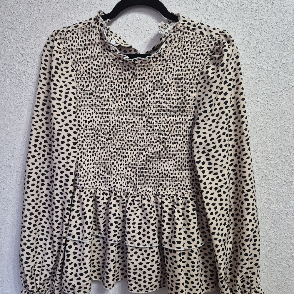 SHEIN Black and Cream Patterned Blouse